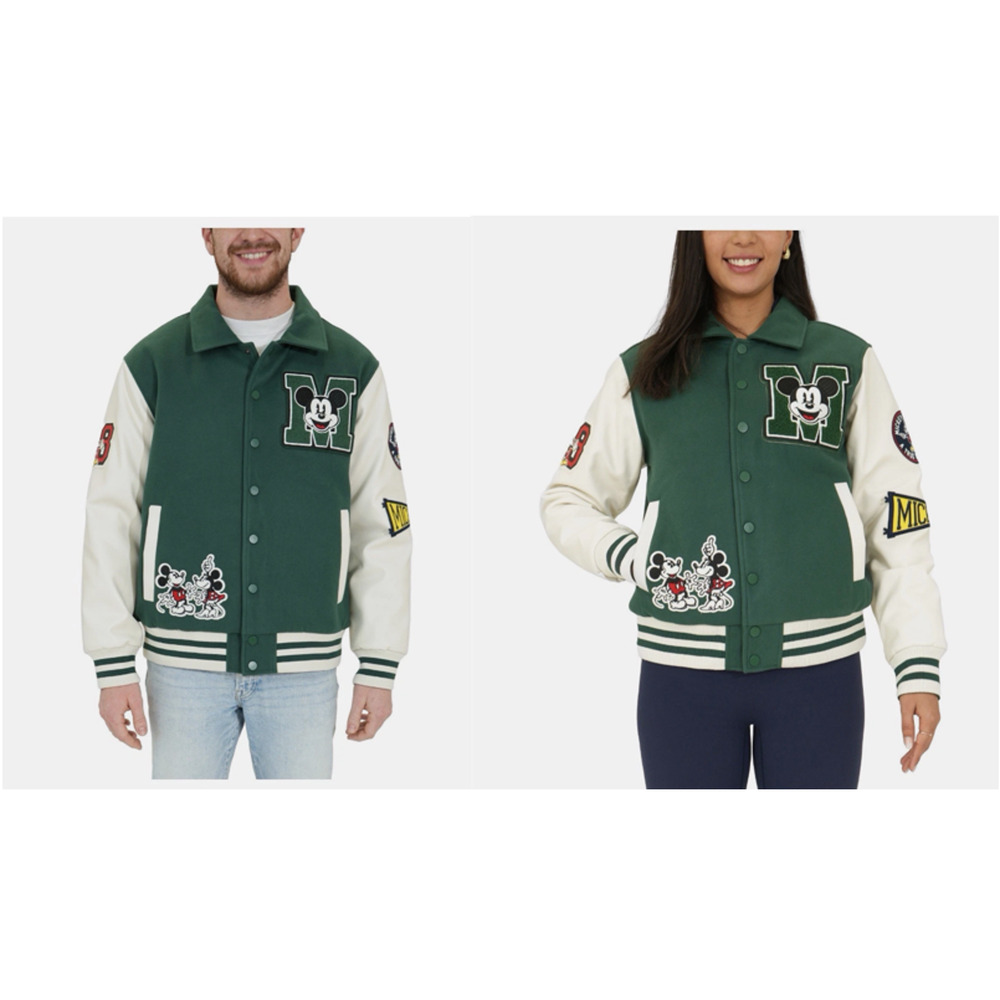 Disney Mickey Mouse Green Varsity Letterman Jacket Unisex Men’s XL Women’s XXL